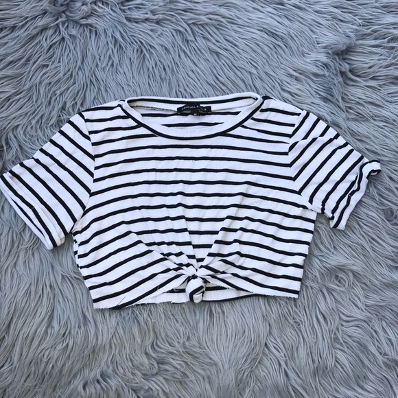 Kendall & Kylie Tops - Kendall & Kylie Stripped Front Knot Crop Top